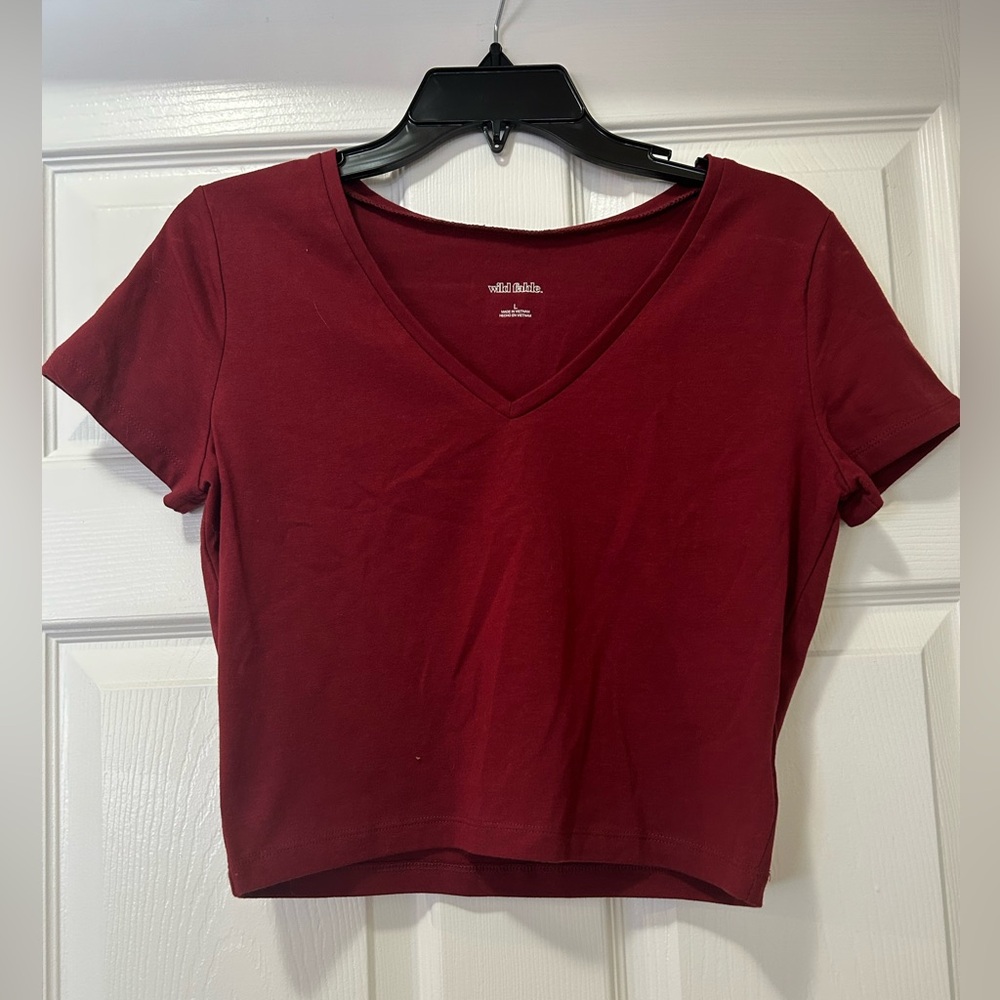 Wild Fable Cropped Women's V-Neck Red Top